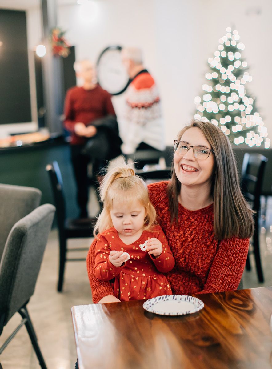 family at cafe on christmas eve